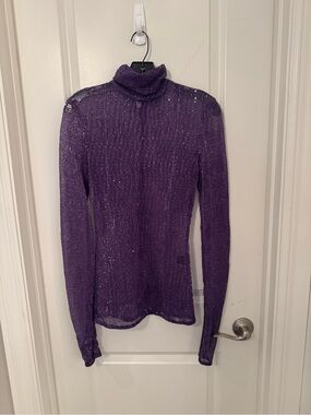 LaQuan Smith Purple Sheer Knit Top